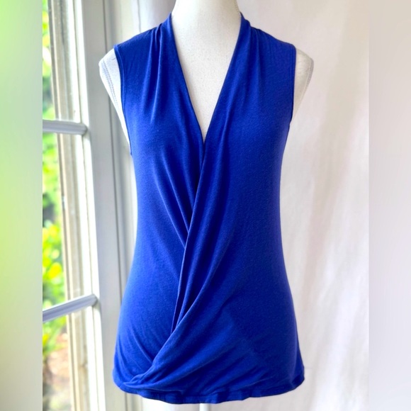 Blue/Purple Sleeveless V-Neck with Draped Front Top - Picture 1 of 5